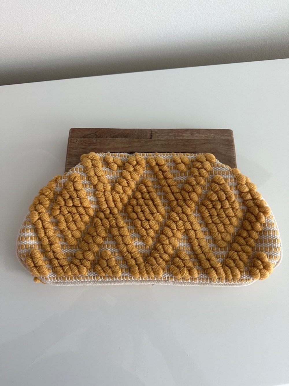 Textured Mustard Yellow Macramé Clutch - Picture 2 of 4